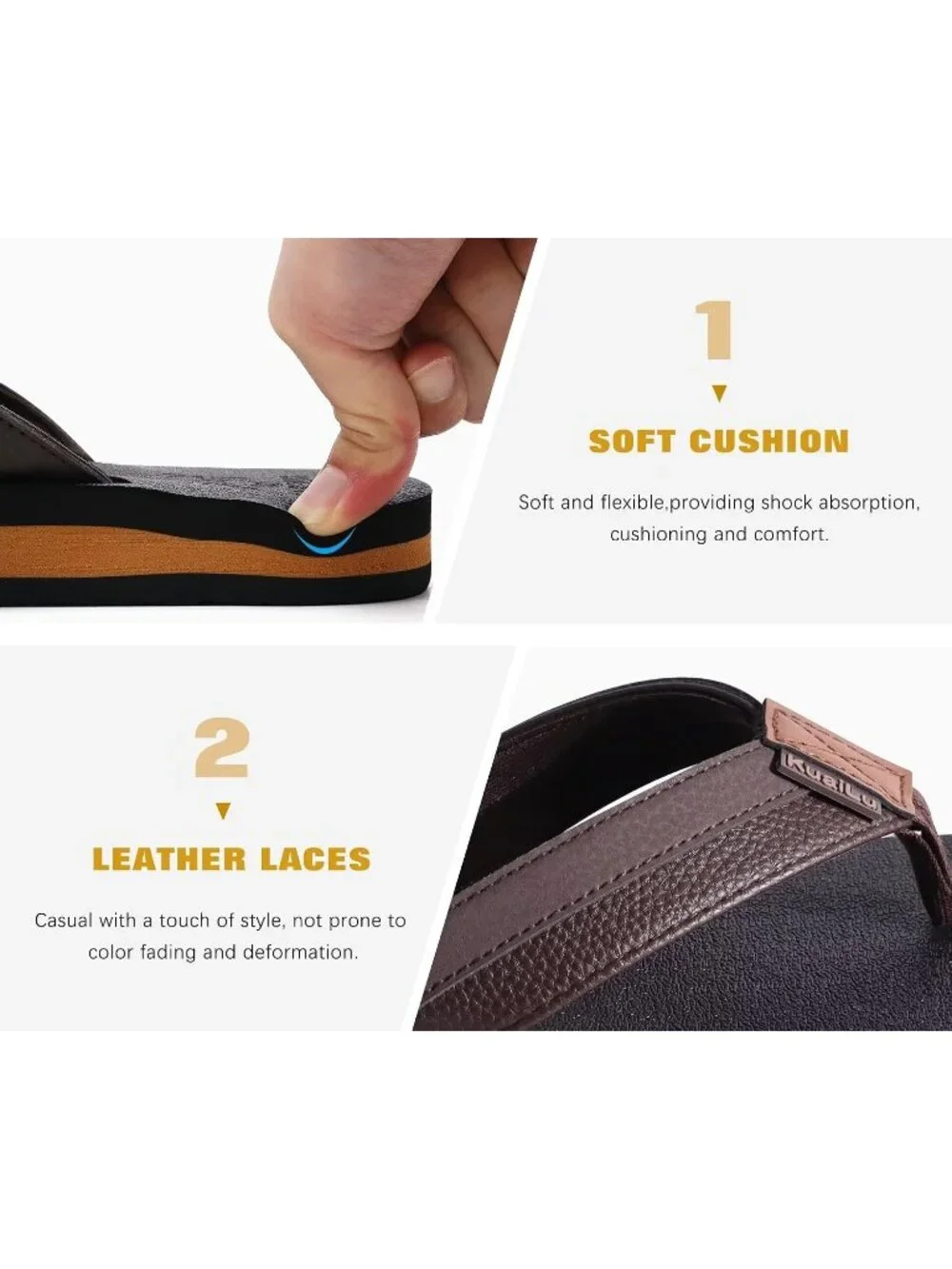 Men Dark Brown Yoga Mat Leather Flip Flops Slip On Indoor Outdoor Sandal Slipper
